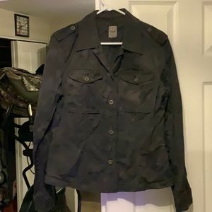 Faded vintage look double breasted utility jacket.